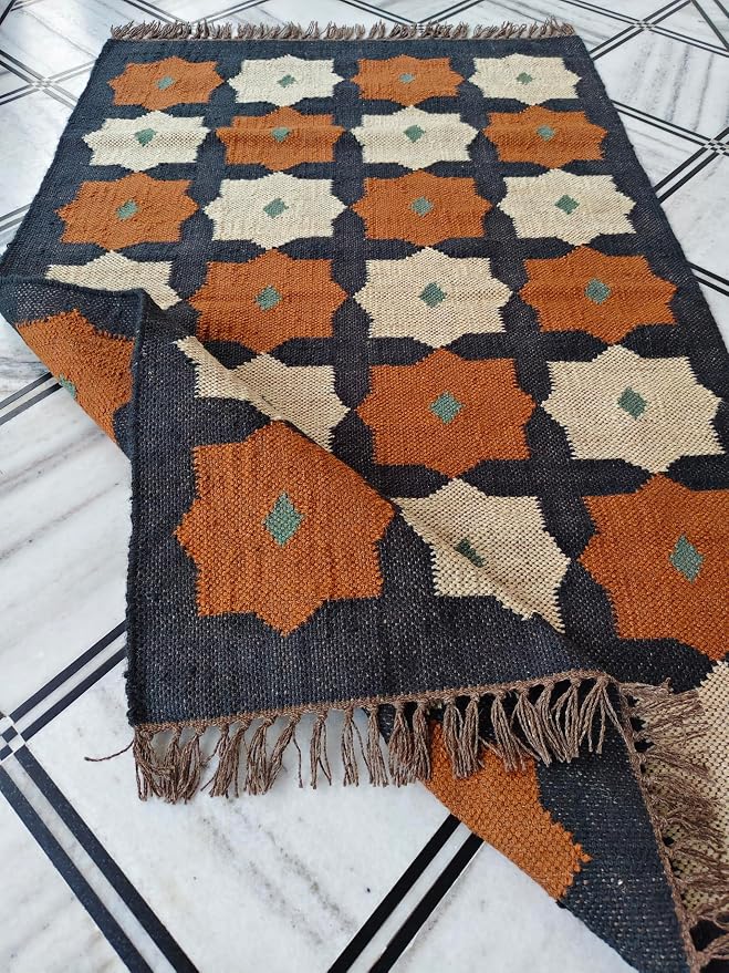 Jaipur Art & Rugs 3'x5' Reversible Kilim Area Rug – Handwoven Wool & Jute Flatweave – Indoor/Outdoor Rug for Living Room, Bedroom, Dining, High-Traffic Areas, Lake House Decor (Multicolor 3)