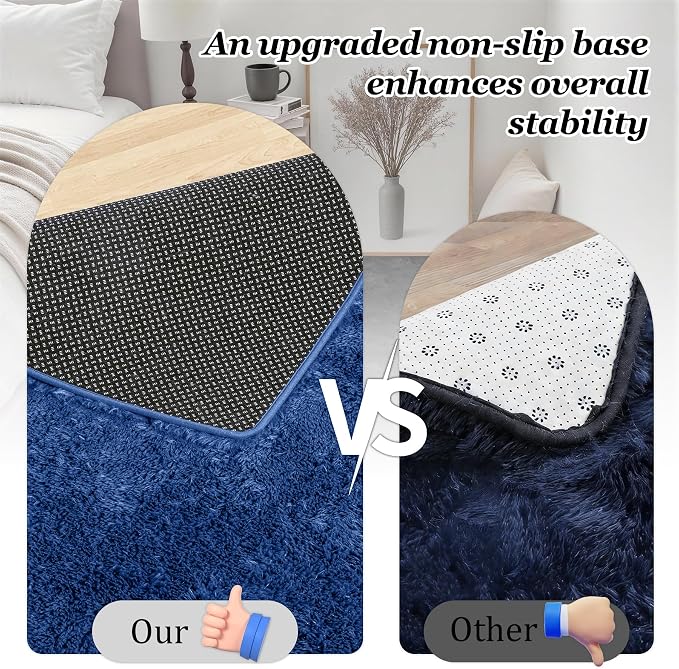 Fluffy 5x7 Area Rugs for Living Room Bedroom: Ultra Soft Shag Rug Non-Slip Non-Shedding Small Plush Bedside Rug Indoor Floor Carpets for Kids Room Playroom Entryway Nursery Dorms Home Decor Blue