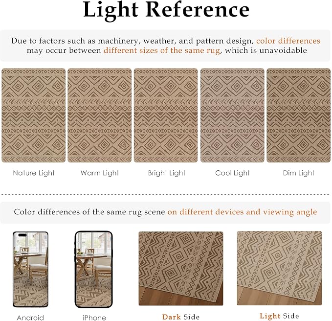 PureCozy 5x8 Easy Jute Outdoor Rug Brown Boho Indoor Outdoor Area Rug Farmhouse Patio Carpet for Backyard, Patio, Porch, Living Room， Easy-Cleaning, High Traffic, Pet-Friendly, Non-Shedding