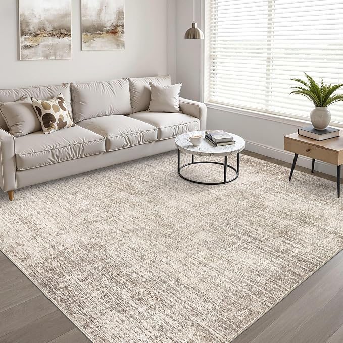7x9 Area Rug Living Room: Washable Large Neutral Brown Rug Abstract Soft Modern Stain Resistant Indoor Floor Non-Slip Carpet for Bedroom Nursery Kids Office Playroom Dining Room Under Table Home