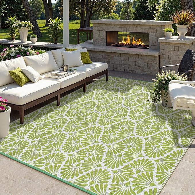 Lahome Plastic Outdoor Rug 8x10 Waterproof, Camping Rugs for Outside Your Rv, Lightweight Outdoor Mat for Beach Picnic Backyard Garden Under Awning, Pale Green,8'x10'