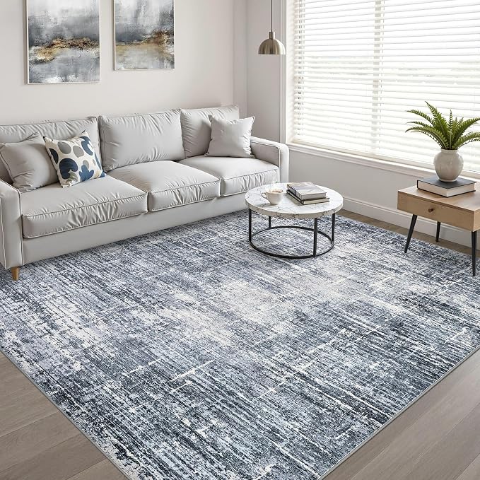 6x9 Area Rugs Living Room: Washable Large Neutral Navy Rug Abstract Soft Modern Stain Resistant Indoor Floor Non-Slip Carpet for Bedroom Nursery Kids Office Playroom Dining Room Under Table Home