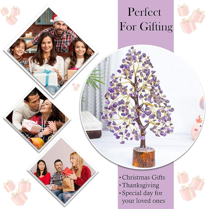 Crocon® Amethyst Tree of Life, Birthday Gifts for Women & Men, Purple House Decor for Shelf Healing Crystals, Spiritual Gift Purple Decor, House Warming Gifts New Home, Birthday Gift for Mom Sister