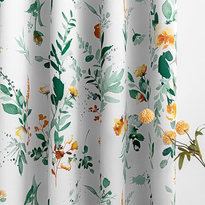 MYSKY HOME Floral French Door Curtains 40 inch Long Set of 2 Blackout Privacy Sidelight Door Window Drapes with Rod Pocket, Yellow and Green, 24" W Each Panel