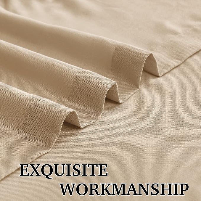 RYB HOME Linen Sheer Curtains for Living Room Bedroom, Back Tab 108 inches Farmhouse Boho Rustic Decoration for Dining Room Nursery, Camel, W 52 x L 108 inches, 2 Panels Set