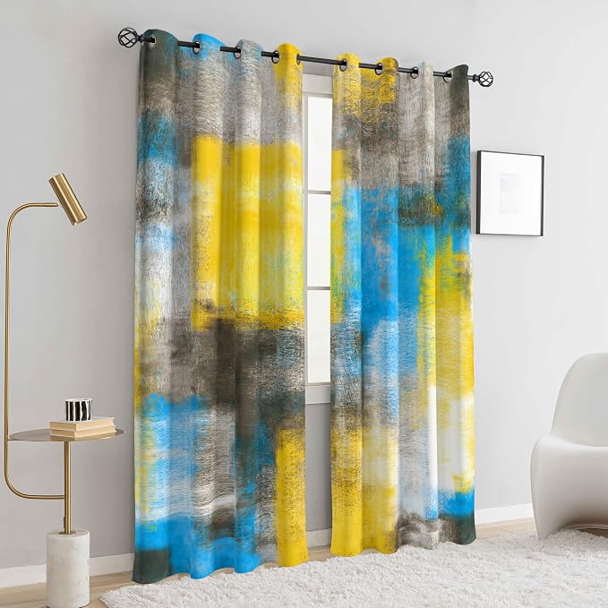 Asuexpect Abstract Curtains 2 Panels Abstract Rust Curtain Room Darkening Grommet Window Treatments Modern Decorative for Bedroom Living Room, 52x96 Inches, Blue Yellow