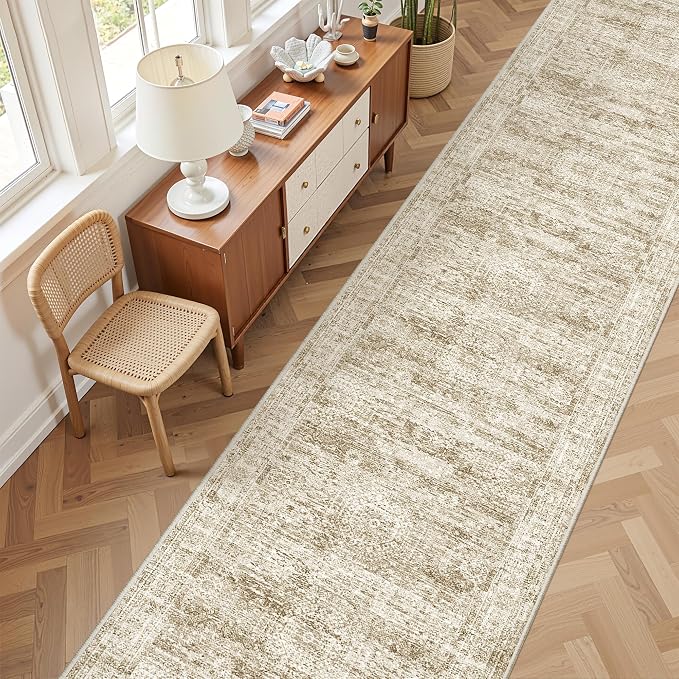 3x16 Runner Rug Non Slip,Washable Hallway Runner Rug,Brown | 16ft Runner Rug for Hallway,Entryway,Bedroom,Living Room,Thin,Soft, Extra Long Rug,Stain Resistant Indoor Carpet