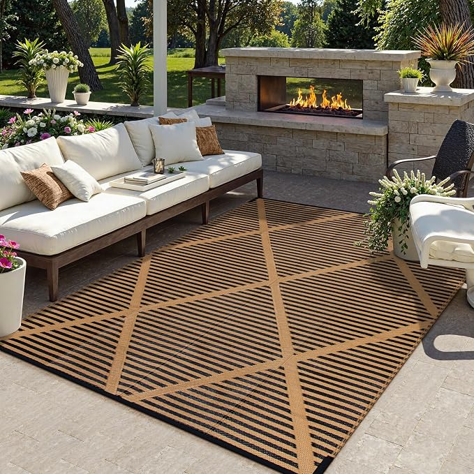 Lahome 6x9 Outdoor Plastic Straw Rug, Reversible Waterproof Camping Rug for Tent, Large Weatherproof Outside Carpet for Rv Beach Backyard Balcony Deck, Brown 6'x9'