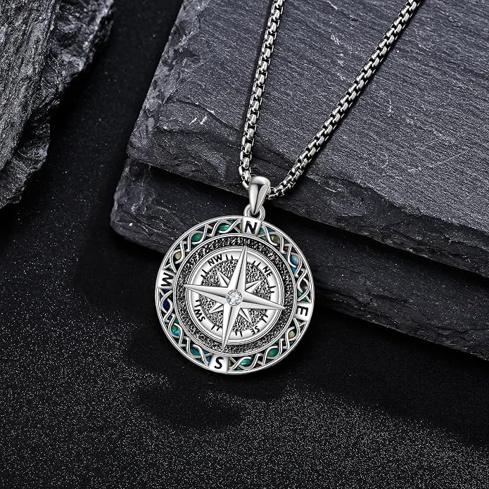 Compass Thor Hammer Necklace Sterling Silver Viking Compass Mjolnir Jewelry Gift for Men