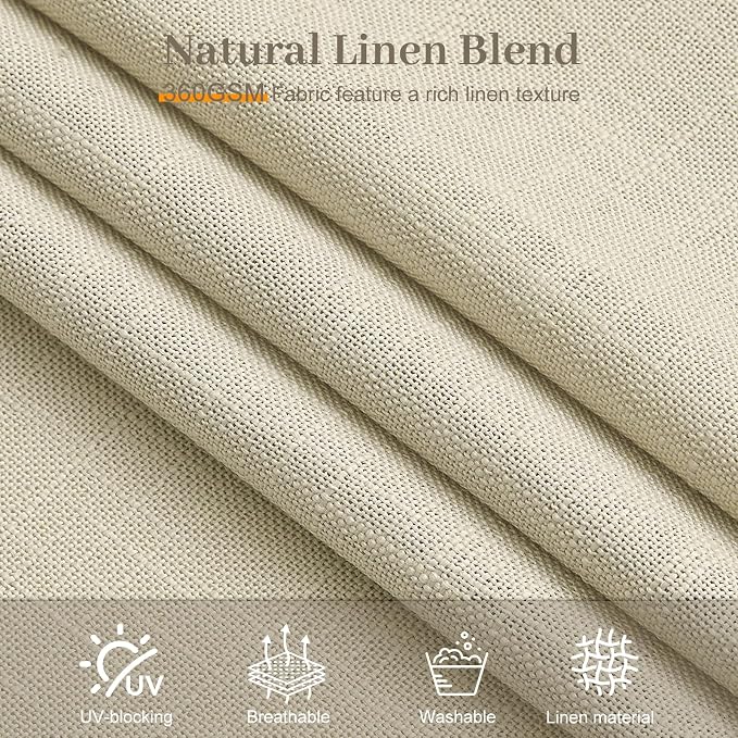 IVAPUPU Pinch Pleated Linen Curtains 90 Inches Long 2 Panels for Living Room, Light Filtering Pleated Semi Sheer Curtain with Hooks Rings Back Tab Memory Trained Drapes for Bedroom, 40W, Linen