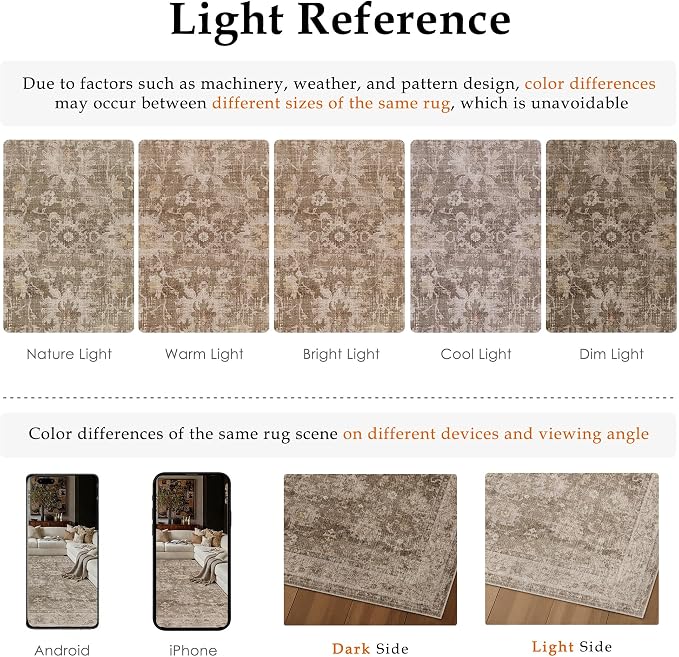 HUGEAR 2x6 Runner Rug Taupe Machine Washable Rug Room Decor Vintage Distressed Hallway Rugs Low Pile Carpet Non Slip Washable Rugs for Kitchen Laundry Room Living Soft Lightweight