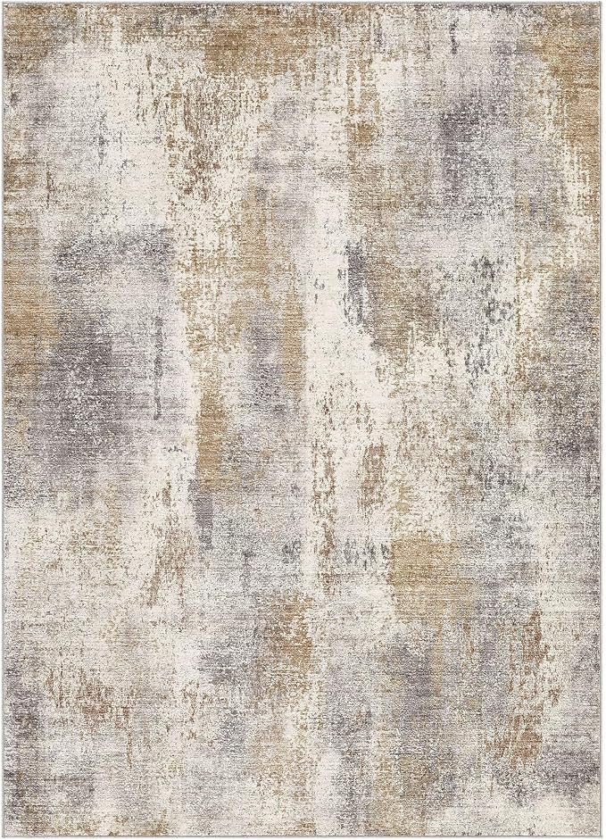 DMOYEST Area Rug Living Room Rugs - 6x9 Washable Soft Indoor Neutral Modern Abstract Low Pile Rug Carpet for Bedroom Dining Room Farmhouse Home Office - Brown Grey