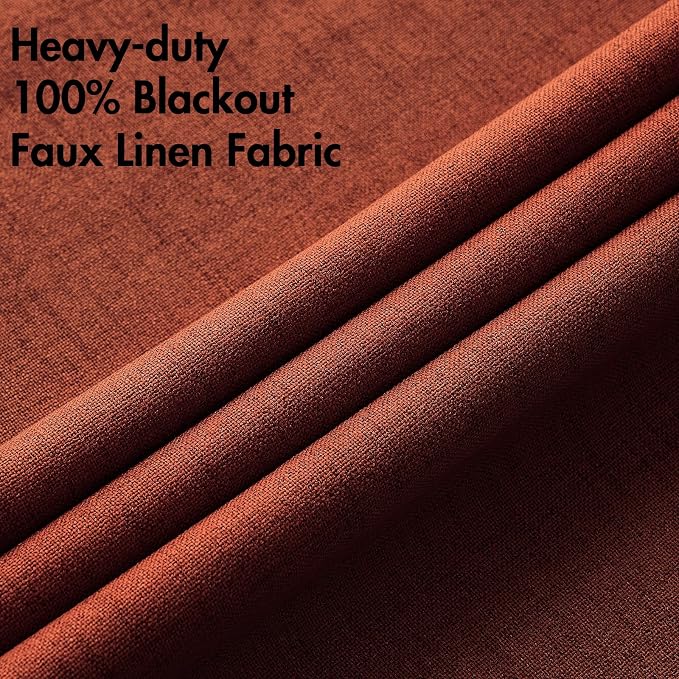 MIULEE Linen Curtains for Bedroom 100% Blackout Thermal Insulated Burnt Orange Grommet Room Darkening Curtains & Drapes Rust Terracotta Fall Decor for Living Room 52 x 45 Inch (2 Panels)