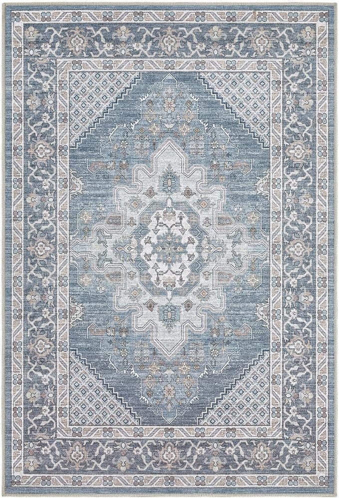 Tortania Area Rug 2x3 Doormat - Washable Vintage Oriental Farmhouse Soft Thin Indoor Carpet for Living Room Bedroom Hallway Entryway Kitchen - Blue