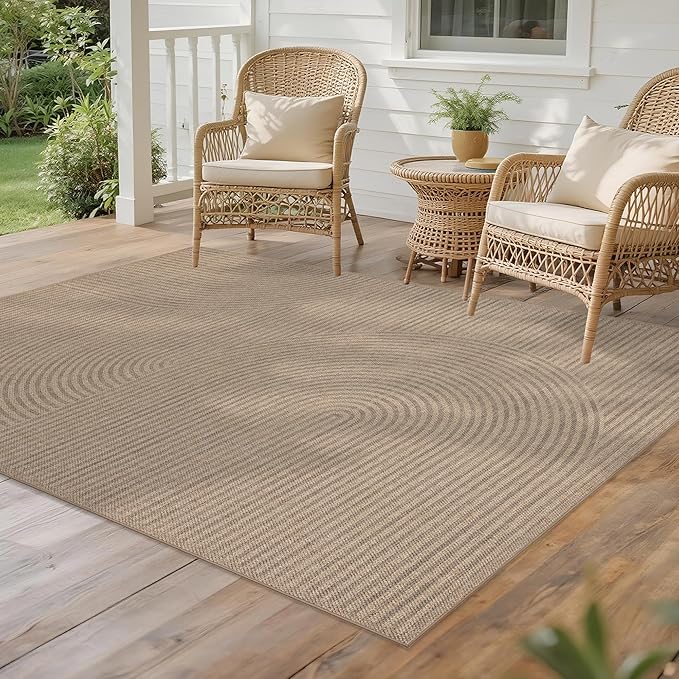 Easy Jute Rug for Pet Homes: 4x6 Outdoor Rug - Swirl Curved Pattern | Washable Design Cuts Your Cleaning Time by 75% and Maintain Shape and Texture after 50 Machine Wash Cycles