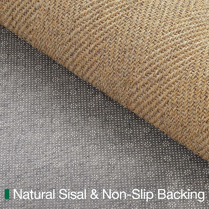LUMI Indoor Door Mat 48"x72", Non-Slip Handwoven Sisal Rug, Herringbone | Handcrafted Natural Sisal Fibers, Reinforced Edges Resist Fraying, 0.2" Low-Profile Doormat, Dot-Coated Non-Slip Backing