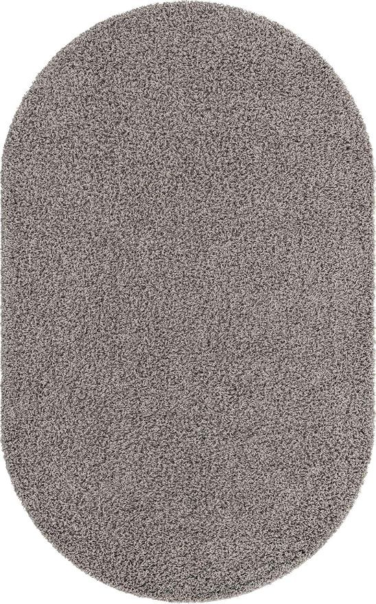 Unique Loom Solid Shag Collection Area Rug (5' 1" x 8' Oval, Cloud Gray)