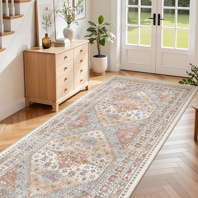 zesthome 4x8 Rug for Bedroom,Wide Runner Rug for Hallway, Non Slip Washable Runner Rug for Living Room, Low Pile Soft Entryway Kitchen Rug, Modern Home Decor Mat for Dining Room(Orange,4'x8')