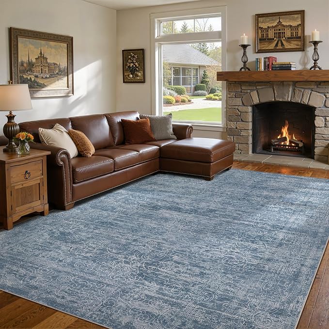 DMOYEST Area Rug Living Room Rugs - 6x9 Washable Large Soft Indoor Neutral Modern Abstract Low Pile Rug Carpet for Bedroom Dining Room Farmhouse Home Office - Dark Blue