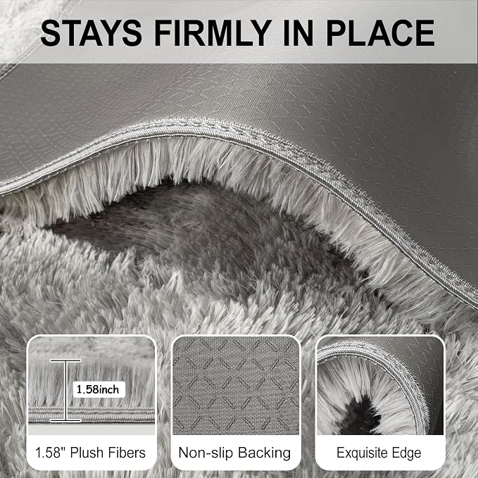 Fluffy 6x9 Grey Rugs for Bedroom Living Room Gray Area Rugs Soft Shag Shaggy Fuzzy Carpets for Boys and Girls Room Kids Dorm Home Decor
