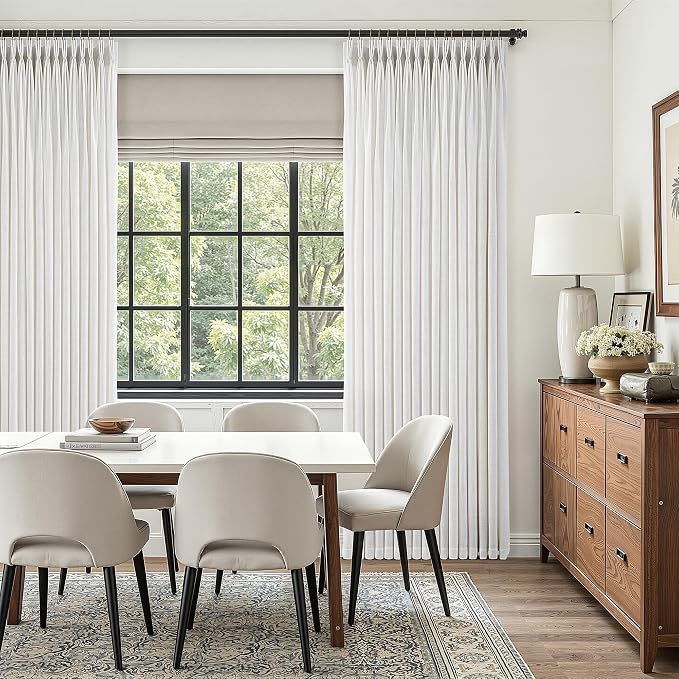 100 Inch Extra Wide Pinch Pleated Linen Curtains 100 Inch Length for Living Room Bedroom Natural Cream Beige Privacy Drapes Light Filtering for Patio Sliding Door 100 Inches Long Hooks Clips Rings