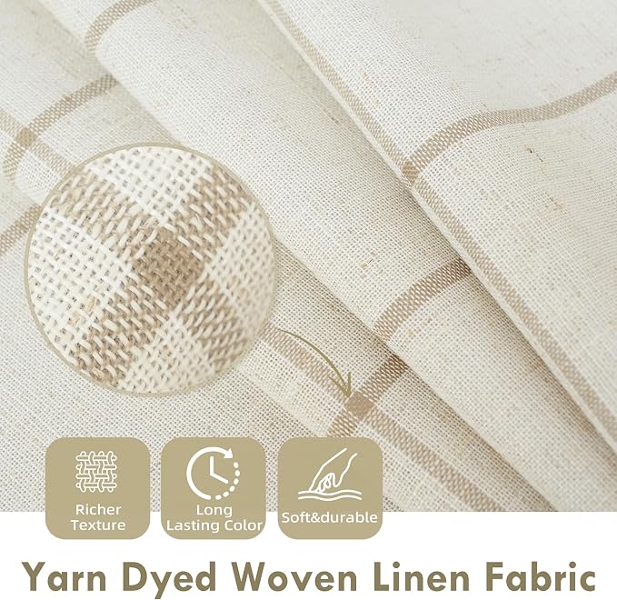 DriftAway 100% Blackout Plaid Linen Curtains 102 Inches Long 2 Panels Taupe | 100% Blackout, Linen Texture, Plaid Pattern, Two Layers, Rod Pocket & Back Tab, Bedroom Living Room Use, Luxury Appearance