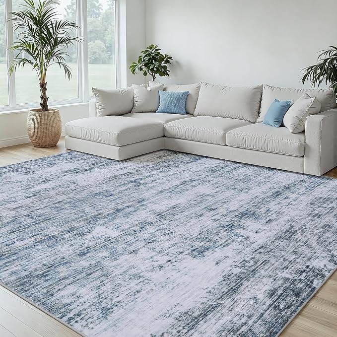 6x9 Area Rugs Living Room Rug Modern Abstract Neutral Washable Rugs Non Slip Soft Carpet Large Area Rug Low Pile Stain Resistant Non Shedding for Bedroom Nursery Dining Room Home Office Gray Blue