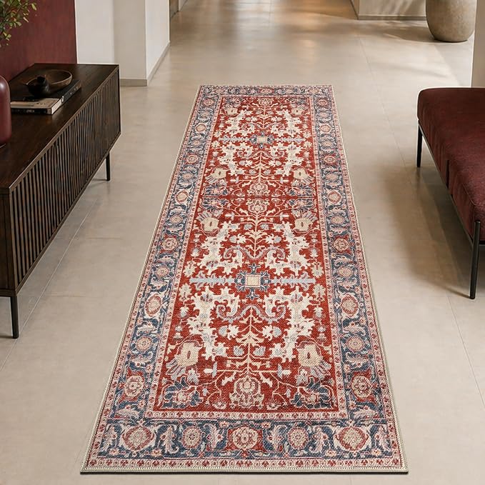 Keen Home Design 30"x84" Rug - Machine Washable Runner Rug with Non-Slip Backing, Ideal for Hallway, Entryway, Kitchen, Laundry Room - Vintage, Easy Clean, Durable, Low Pile Rug - (2'6" x 7')