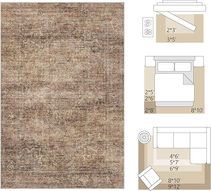 FMFUNCTEX 2x8 Runner Rug Terracotta Washable Vintage Neutral Distressed Oriental Non Slip Low Carpet Retro Hallway Entryway Pile Indoor for Kitchen Living Room Bedroom Bathroom Laundry Entry Bedside