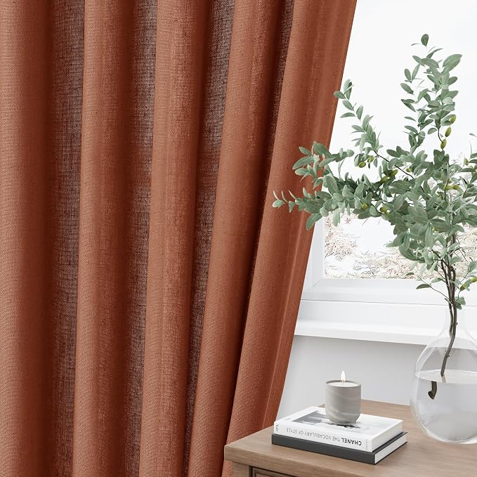 Aersas Terracotta Pinch Pleat Linen Curtains 102 Inch Length 2 Panels Set for Bedroom Dinging Room Semi Sheer Boho Farmhouse Neutral Window Curtains 102 Inches Long for Living Room Nursery 40x102