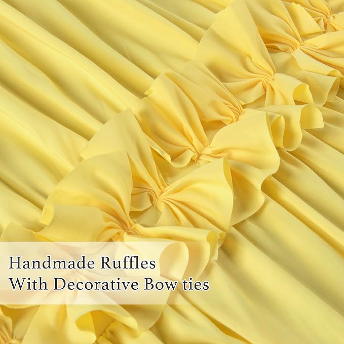 Homechoice Decor Blackout Window Curtains Bright Yellow, 54"W x 84"L(Pair) | Boho Ruched Thermal Insulated Window Treatments with 3 Rows of Butterfly Flowers, Rustic Rod Pocket Drapes (LQ-30)