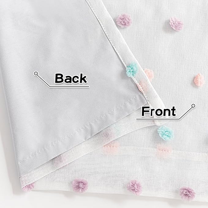 MYSKY HOME Total Blackout Curtains for Living Room 95 Inch Long 100% Light Blocking Curtains for Bedroom 2 Panels Set Privacy Protect Grommet 2 Layered Drapes with Rainbow Pom Pom Sheer 52W x 95L
