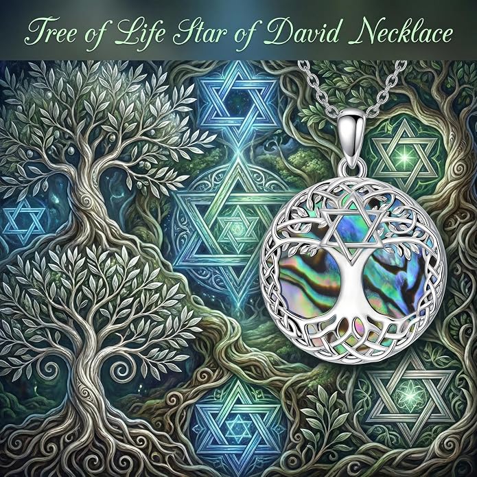 Tree of Life Necklace 925 Sterling Silver Abalone Shell Celtic Knot Tree Pendant Necklace Jewelry Gifts for Women Birthday Christmas