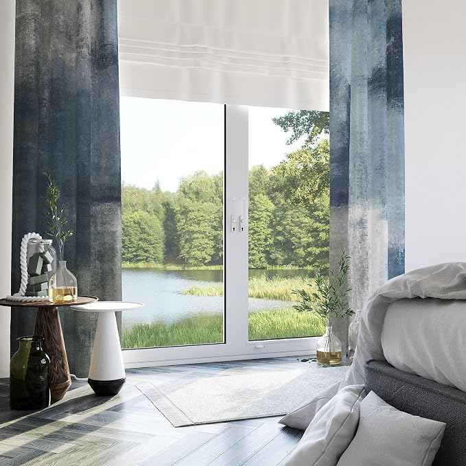 Asuexpect Dusty Blue Abstract Curtains 2 Panels Set Navy Grey Geometric Curtain Modern Chic Window Treatments Decorative for Farmhouse Living Room Bedroom Window 50% Darkening Curtain 52x72 Inch