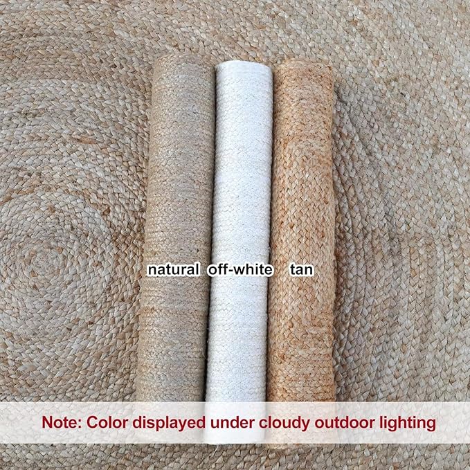 Shatex Jute Rug 8x10ft, Large Chunky Farmhouse Area Rug, Handcrafted Braided Rug, 100% Natural Jute Material, Ideal for Bedroom & Living Room, Heavy-Duty, Off-White
