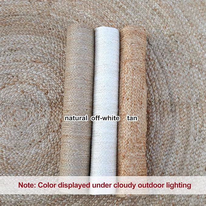 Shatex Burlap Rug 5x7ft, Handmade Braided 100% Natural Jute Rug for Bedroom & Living Room, Off-White