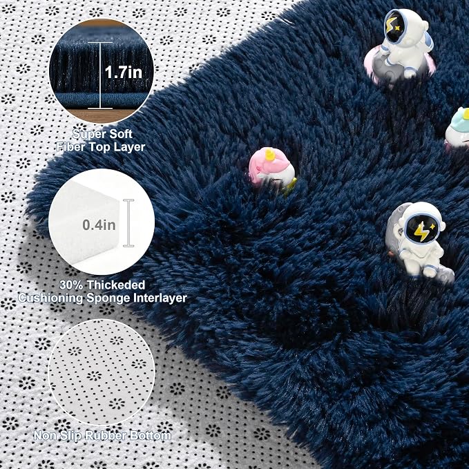 Fluffy Rugs for Bedroom: Navy Blue Soft Shag Rug for Living Room, Large Fuzzy Plush Indoor Carpet Non Slip Modern Rug for Nursery Kids Room Dorms Office Home Decor, 5x8 Feet