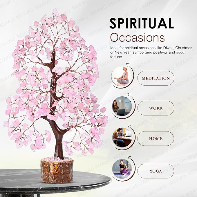 Crocon® Rose Quartz Crystals Tree, Birthday Gifts for Women & Men, Pink House Decor for Shelf, Healing Crystals Spiritual Gift, House Warming Gift New Home, Birthday Gifts - Mom, Sister & Girlfriend