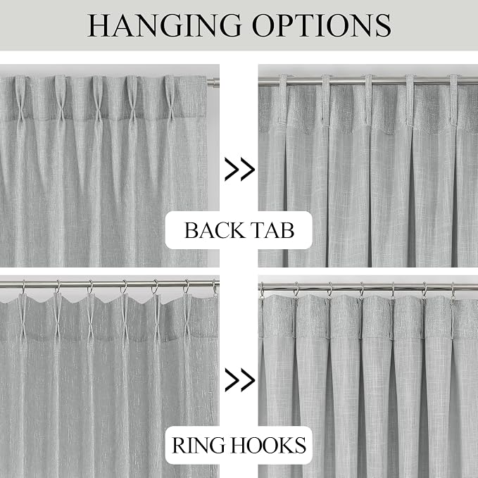 Vision Home Gray Pinch Pleated Semi Sheer Curtains Textured Light Filtering Window Curtains 63 inches for Living Room Bedroom Silver Grey Pinch Pleat Drapes with Hooks Back Tabs 2 Panels 40" Wx63 L