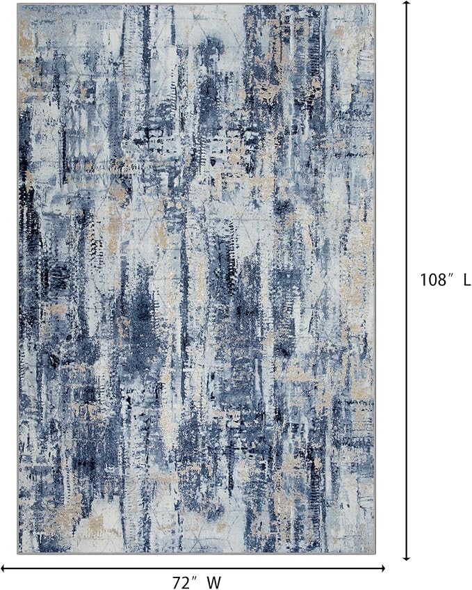 6x9 Area Rugs Washable Rug: Large Modern Abstract Living Room Rug Soft Anti-Skid Thin Carpet Indoor Floor Non-Shedding Carpets for Bedroom Dining Room Farmhouse Nursery Home Office Blue Gold