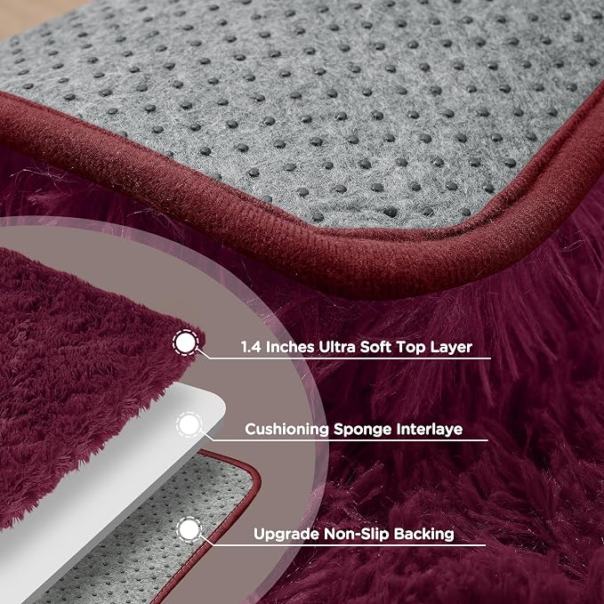 9x12 Burgundy Fluffy Shag Area Rugs for Living Room Bedroom Girls | Ultra Soft Comfy, Large Fuzzy Shaggy Plush Carpet for Nursery Kids Dorm, Modern Indoor Home Decor, Upgrade Non-Slip