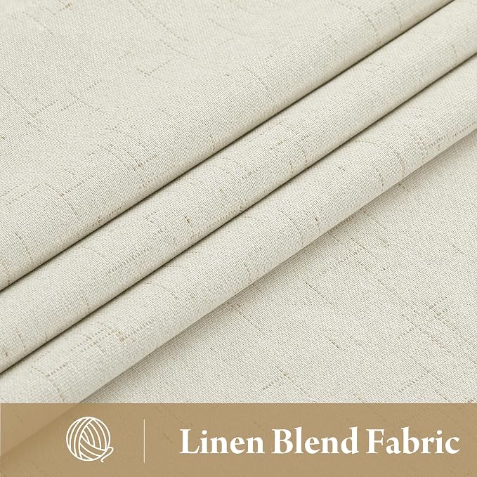 RYB HOME Cream White Linen Blackout Curtains, 100% Blackout Thermal Insulated Boho Farmhouse Window Curtain Panels for Living Room, Back Tab & Rod Pocket, 52" W x 84" L, 2 Panels Set