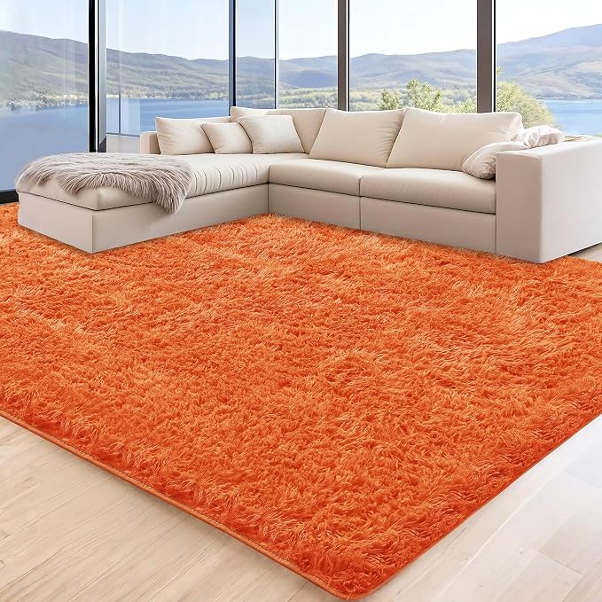 6x9 Orange Fluffy Shag Area Rugs for Living Room Bedroom Boys Kids | Ultra Soft Comfy, Large Fuzzy Shaggy Plush Carpet for Nursery Girls Teen Dorm, Modern Indoor Home Decor, Upgrade Non-Slip
