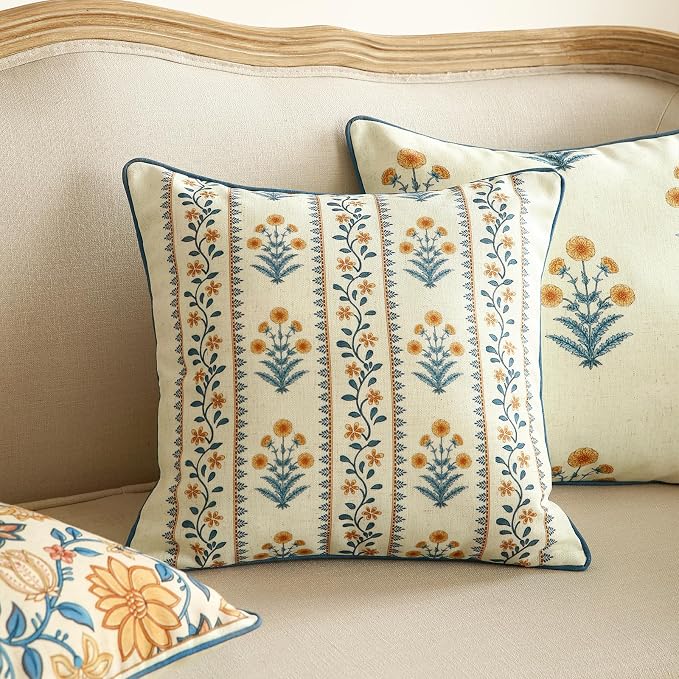 ISAENNE Linen Square Throw Pillow Cover,Set of 2,18"x18"-Estevan C | Designer French Elegant Pillow Cover,Concealed Zipper Design,Sofa,Bedroom,Living Room,Lounge Chairs,All Season Home Decor