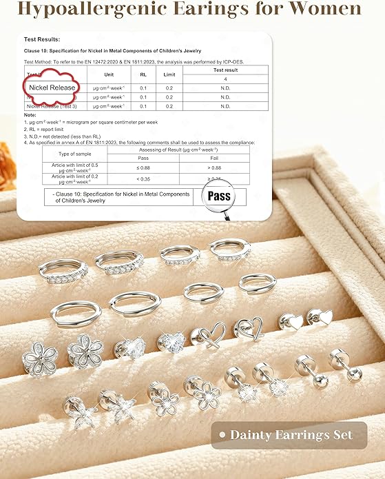Hypoallergenic Gold Stud Earrings for Women - 14k Gold Plated Surgical Stainless Steel Flat back Earrings Set Small Huggie Hoop Flatback Earring for Sensitive Ears Screw Back Cartilage Piercing Jewelry