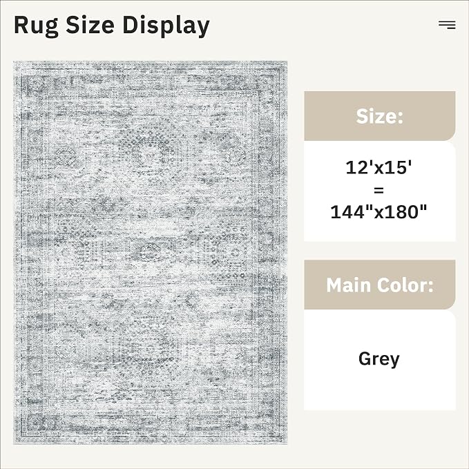 Soalmost 12x15 Washable Area Rug Gray Neutral Abstract Living Room Large Carpet Non Slip Bedroom Indoor Office Dining Room Low Pile Thin Grey Rug