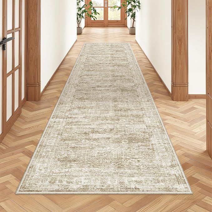 2x8 Runner Rug Non Slip,Washable Hallway Runner Rug,Brown | Neutral Rugs for Kitchen,Entryway,Bedroom,Bathroom,Nursery Room,Thin,Soft Runner Rug,Stain Resistant Indoor Carpet