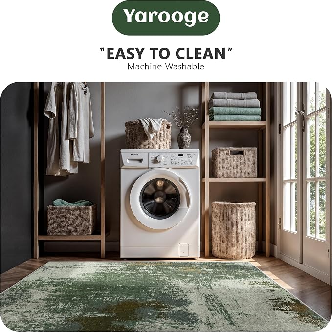 6x9 Area Rugs - Modern Abstract Washable Rug, Ultra Soft Non Slip Low Pile Large Rugs for Living Room, Floor Carpet for Bedroom Dining Room Office Laundry Nursery Home(Green)