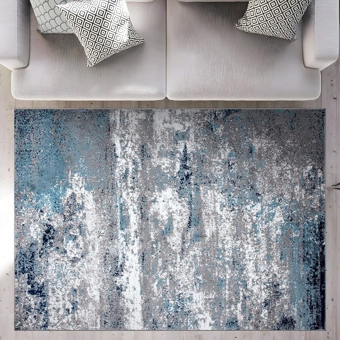 Rugshop Watercolor Distressed Modern Bohemian Area Rug Blue 5' x 7'