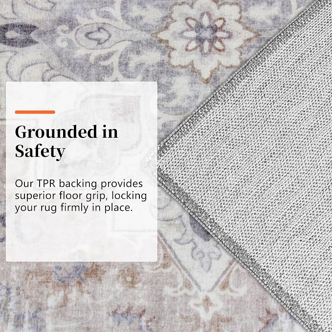 6x9 Bedroom Rug, 6x9 Area Rugs, Soft Non-Slip Vintage Medallion Rugs, Low-Pile Printed Washable Rug Carpet for Living Room, Bedroom, Kids Room, Nursery -Light Blush & Cream | 6x9 Bedroom Rug, Soft Low-Pile Printed Washable Rug Carpet for Living Room, B...